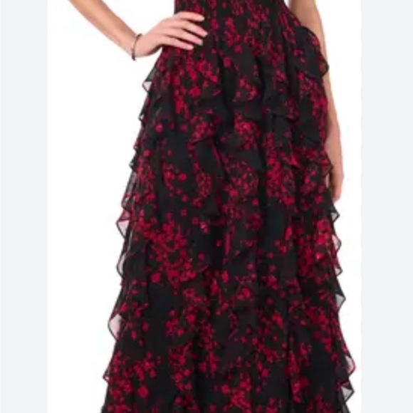MSK Black and Red Floral Ruffle Maxi Dress - Picture 3 of 16